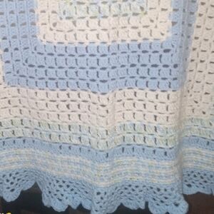 Blue and White Crochet Throw Baby Blanket